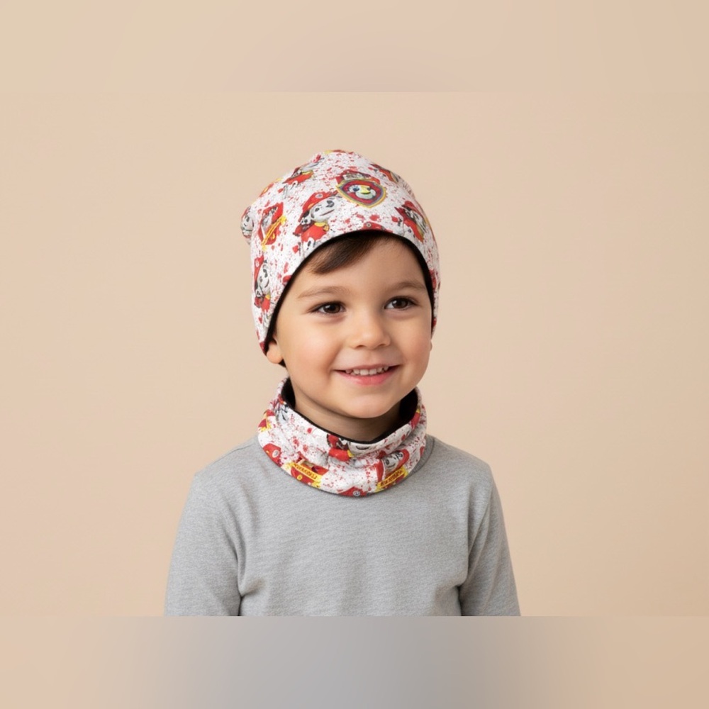 PAW Patrol Marshall Beanie Gaiter Scarf Set Red White Kids Size 4-6 Winter Hat